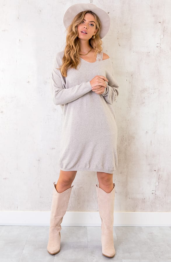 Comfy V-hals Trui Lang Beige – shoparchief, foto 2
