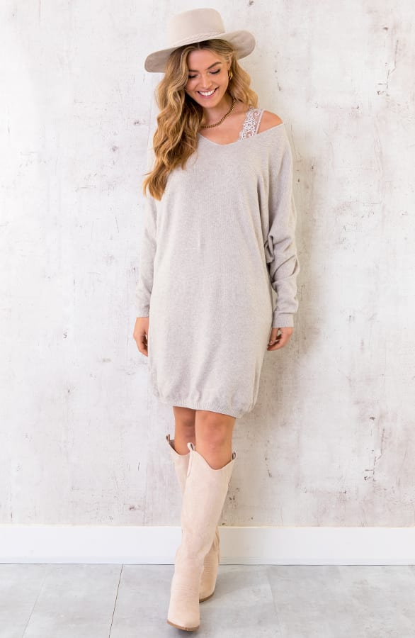 Comfy V-hals Trui Lang Beige – shoparchief, foto 4
