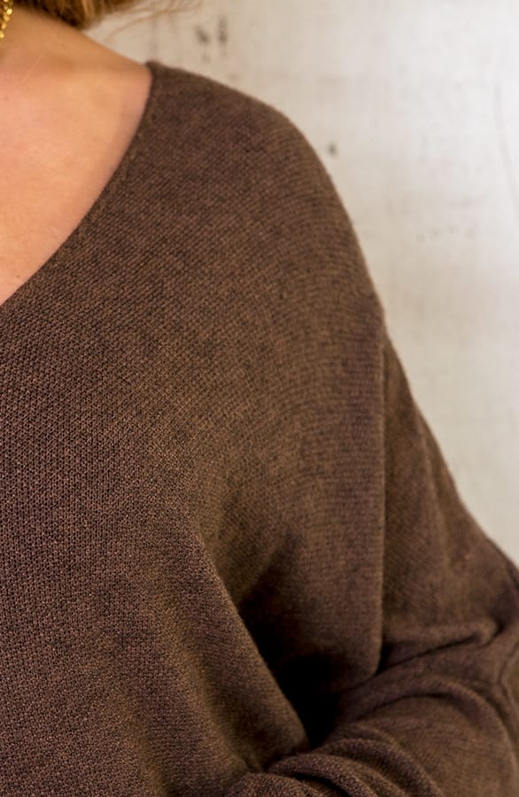 Comfy V-hals Trui Lang Chocolate – shoparchief, foto 5