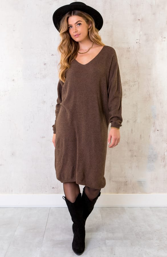 Comfy V-hals Trui Lang Chocolate – shoparchief, foto 7