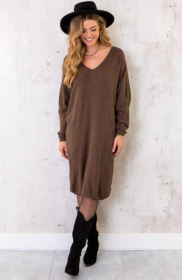 Comfy V-hals Trui Lang Chocolate – shoparchief, foto 3