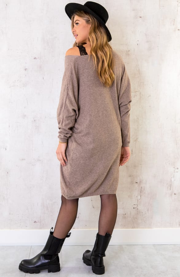 Comfy V-hals Trui Lang Taupe – shoparchief, foto 7