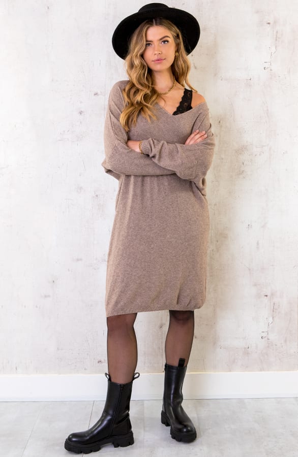 Comfy V-hals Trui Lang Taupe – shoparchief, foto 2