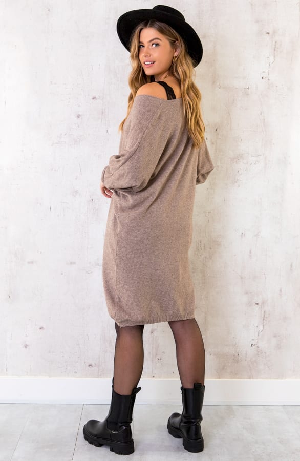 Comfy V-hals Trui Lang Taupe – shoparchief, foto 6