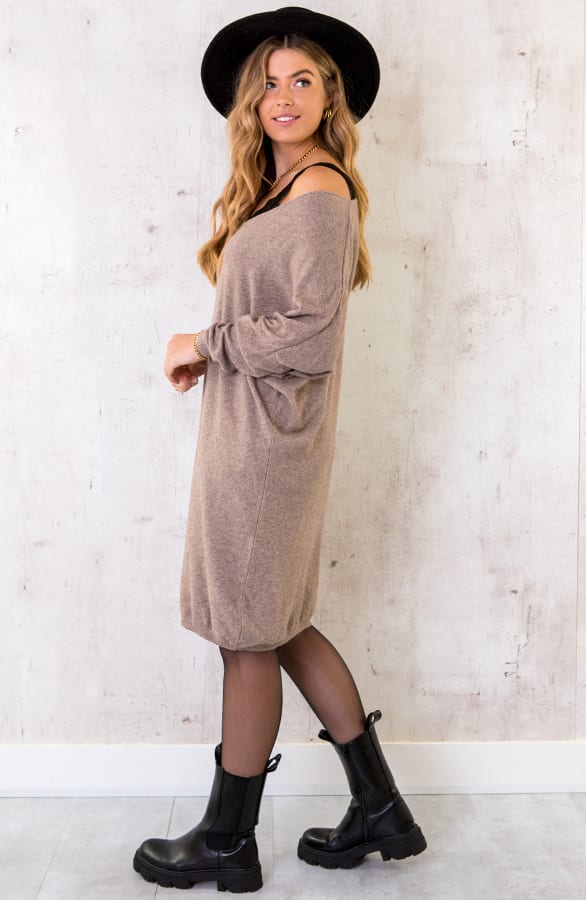 Comfy V-hals Trui Lang Taupe – shoparchief, foto 4