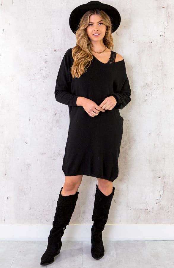 Comfy V-Ausschnitt Pullover Lang Schwarz, Shoparchiv, Foto 2