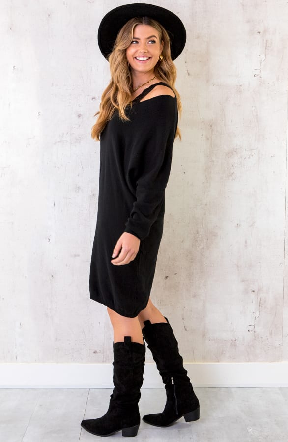 Comfy V-Ausschnitt Pullover Lang Schwarz, Shoparchiv, Foto 3