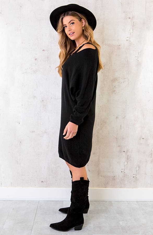 Comfy V-Ausschnitt Pullover Lang Schwarz, Shoparchiv, Foto 6