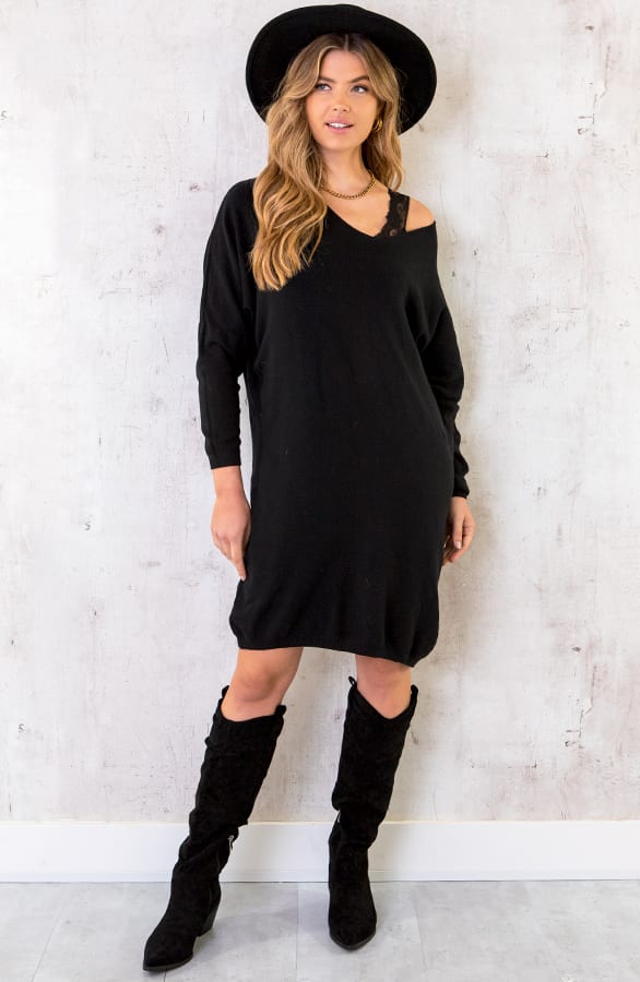 Comfy V-Ausschnitt Pullover Lang Schwarz, Shoparchiv, Foto 1