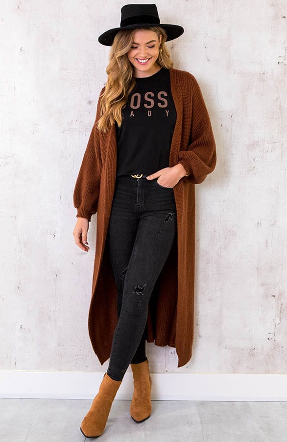Gebreid Vest Lang Cognac – shoparchief, foto 2