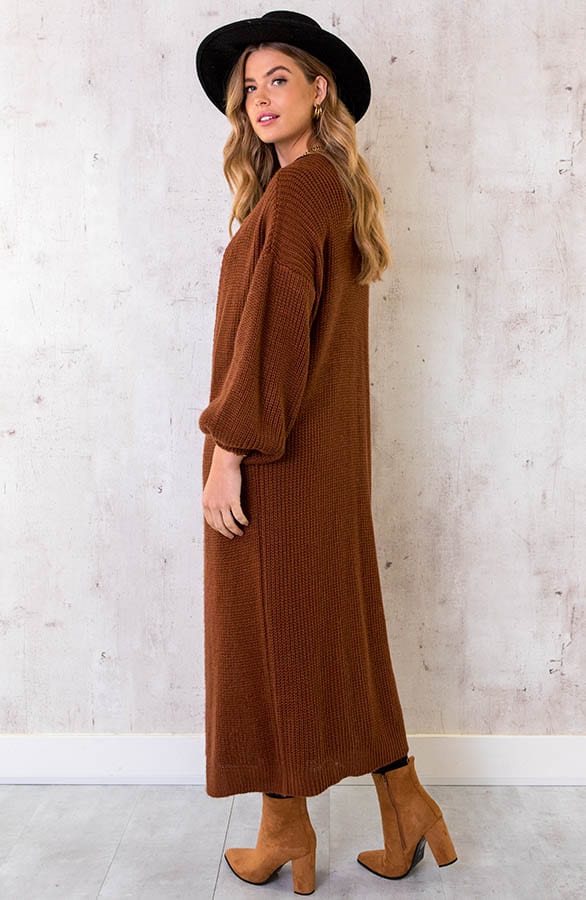 Gebreid Vest Lang Cognac – shoparchief, foto 1
