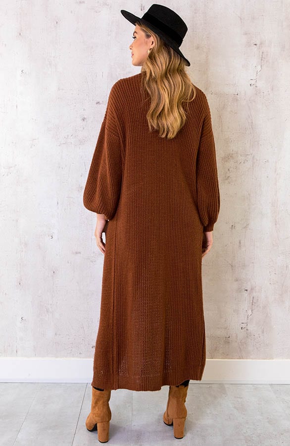 Gebreid Vest Lang Cognac – shoparchief, foto 4
