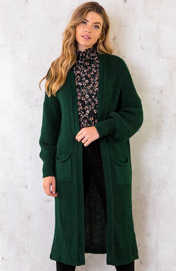 Lang Gehaakt Pocket Vest Smaragd – shoparchief, foto 1