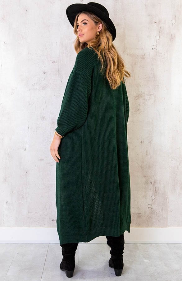 Gebreid Vest Lang Smaragd – shoparchief, foto 1