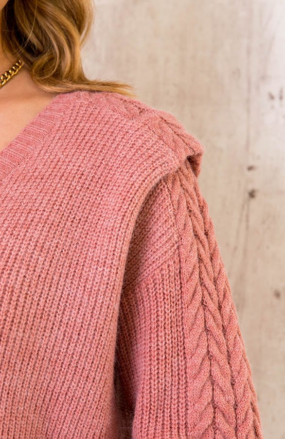 Gebreide Trui Met Kabelpatroon Dust Pink – shoparchief, foto 4