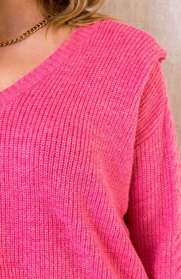 Gebreide Trui Met Kabelpatroon Fuchsia – shoparchief, foto 4