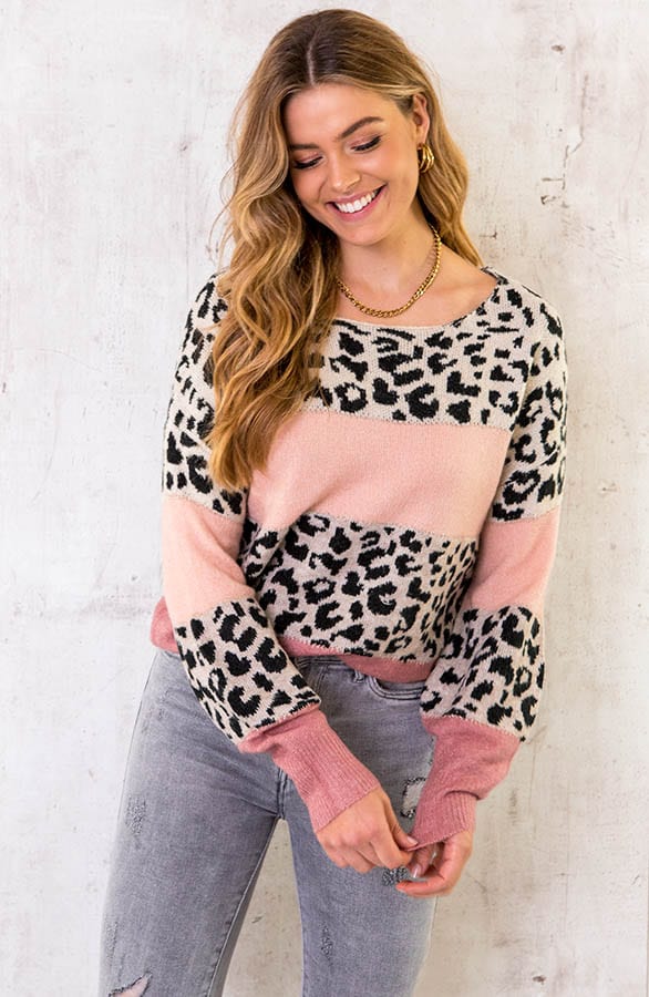 Gestreepte Panter Trui Gebreid Roze – shoparchief, foto 2