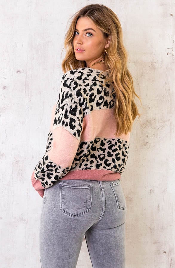 Gestreepte Panter Trui Gebreid Roze – shoparchief, foto 4