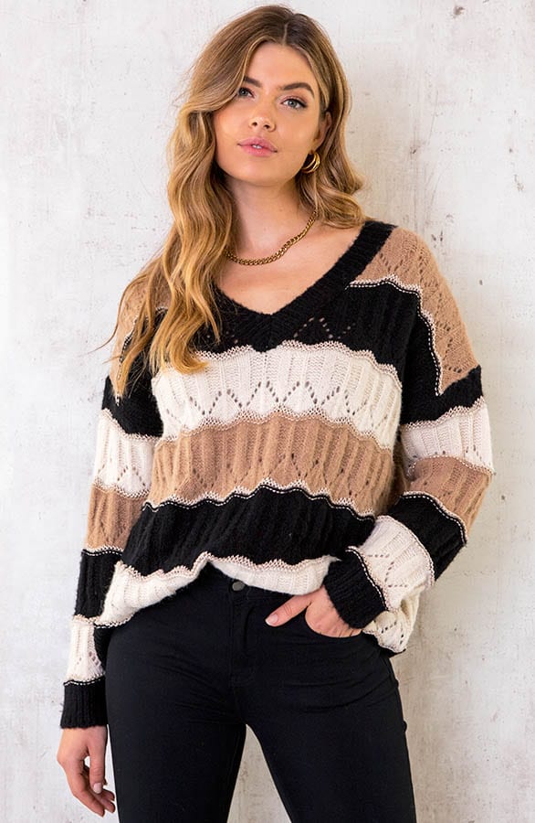Gestreepte Trui Deluxe Camel – shoparchief, foto 1