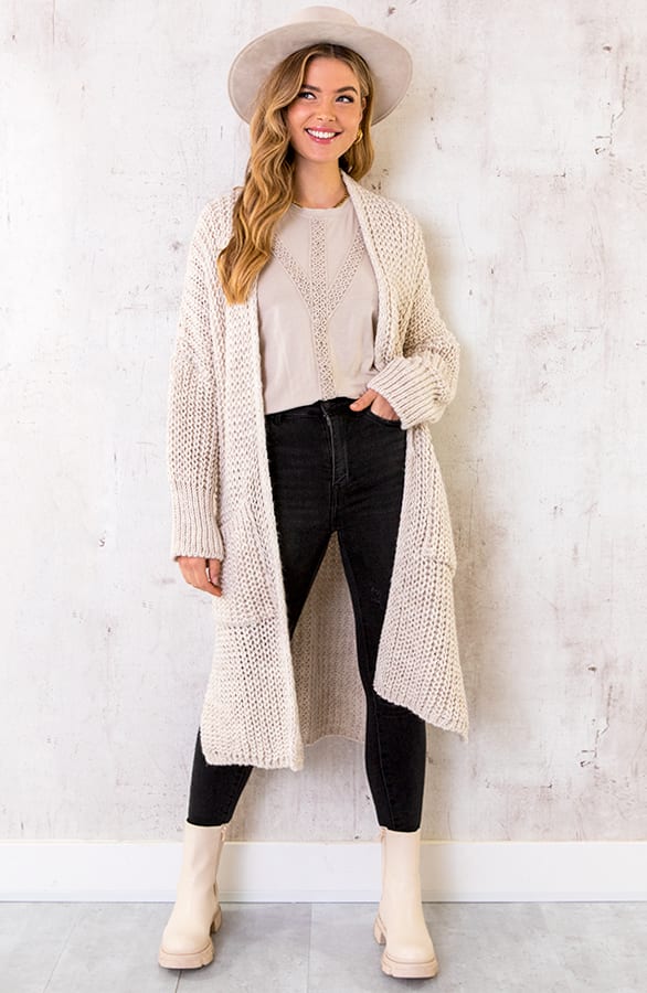 Grof Gebreid Midi Vest Beige – shoparchief, foto 2