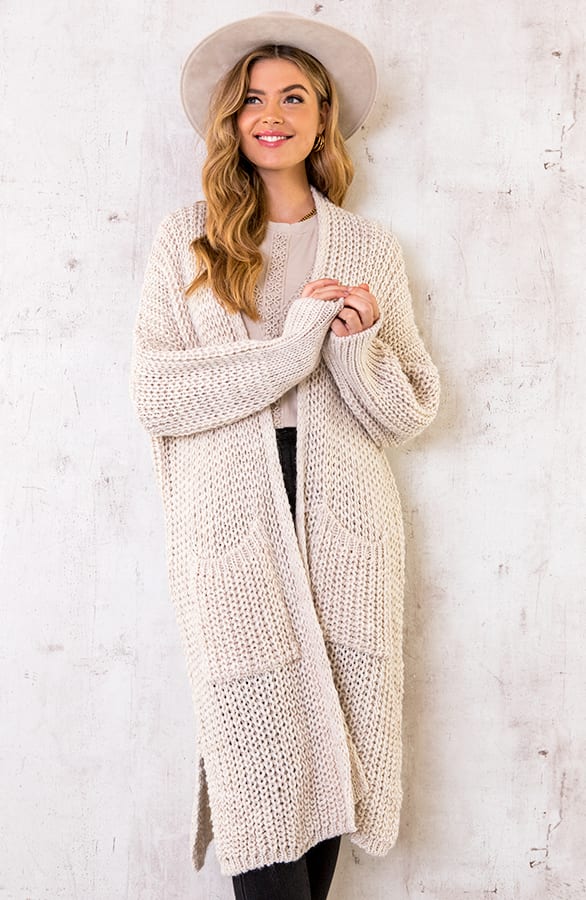 Grof Gebreid Midi Vest Beige – shoparchief, foto 6