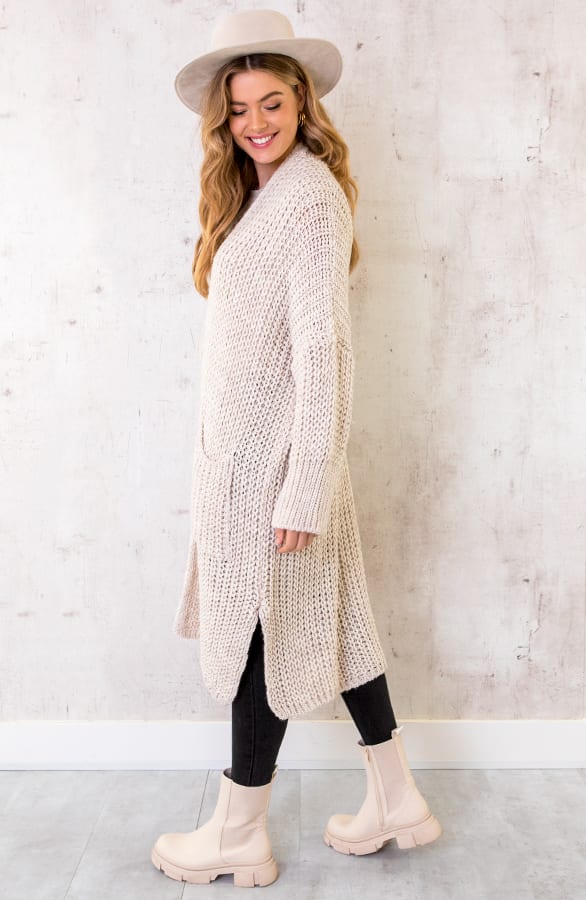 Grof Gebreid Midi Vest Beige – shoparchief, foto 3