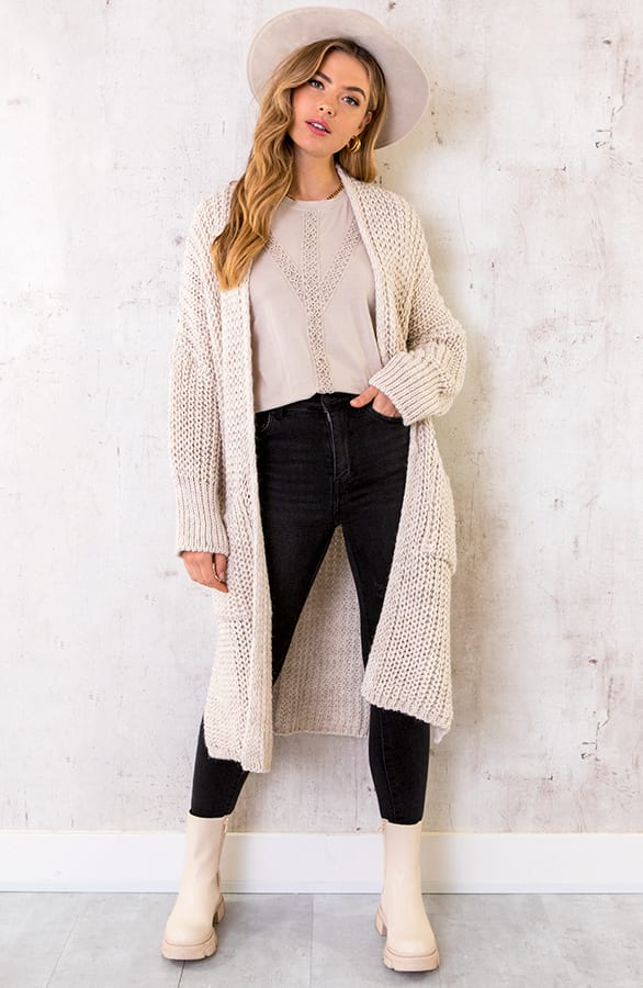 Grof Gebreid Midi Vest Beige – shoparchief, foto 1