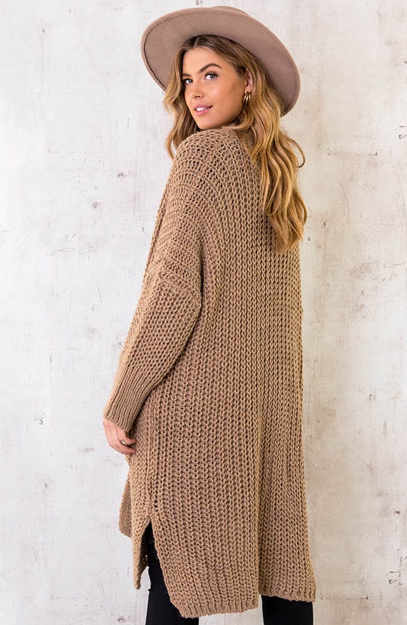 Grof Gebreid Midi Vest Camel – shoparchief, foto 3