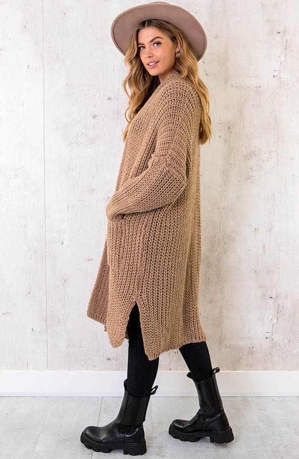 Grof Gebreid Midi Vest Camel – shoparchief, foto 2