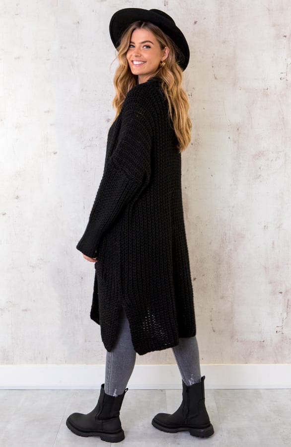 Grof Gebreid Midi Vest Zwart – shoparchief, foto 3
