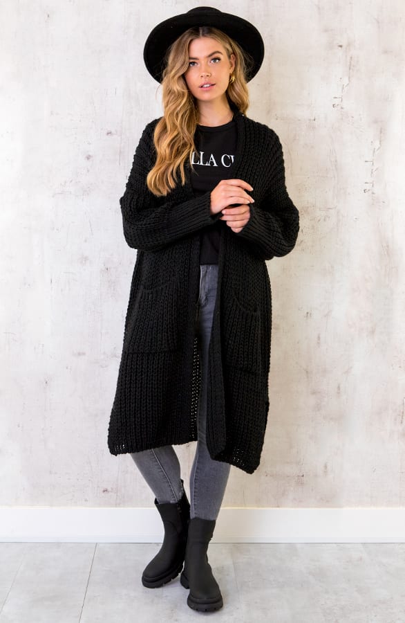Grof Gebreid Midi Vest Zwart – shoparchief, foto 2