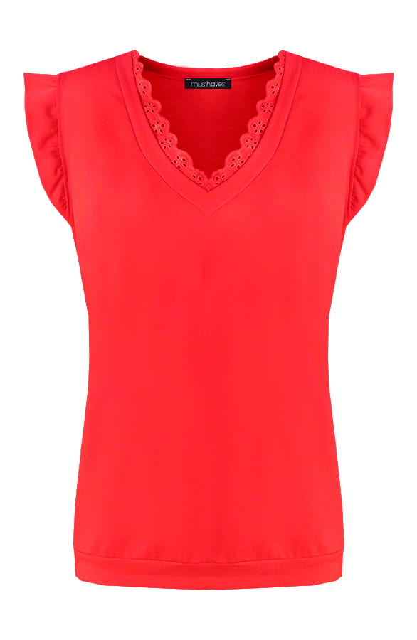 Kanten V-Hals Ruffle Top Rood – shoparchief, foto 1