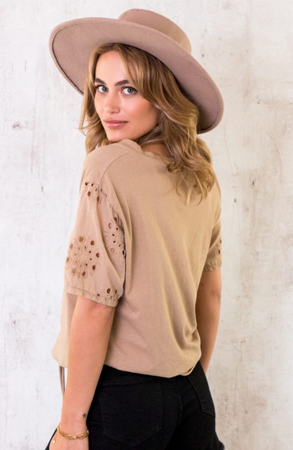 Katoenen Embroidery Strik Top Camel – shoparchief, foto 3