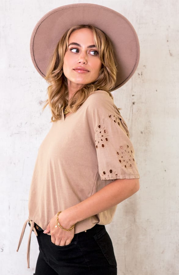 Katoenen Embroidery Strik Top Camel – shoparchief, foto 2