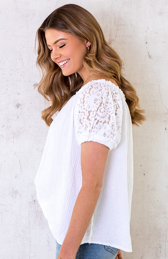 Katoenen Off Shoulder Top Met Kant – shoparchief, foto 3