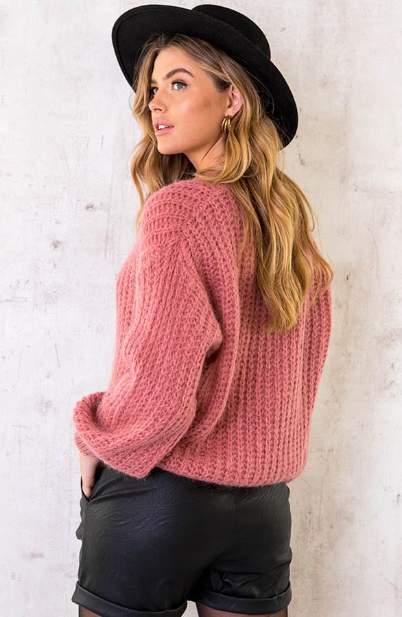 Grof Gebreide Sweater Dust Roze – shoparchief, foto 3