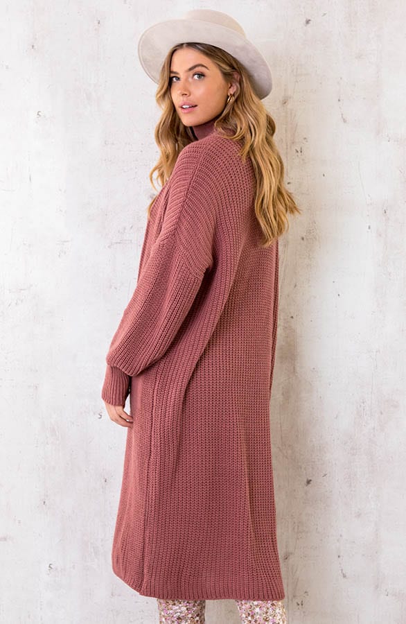 Lang Gehaakt Pocket Vest Dust Pink – shoparchief, foto 5
