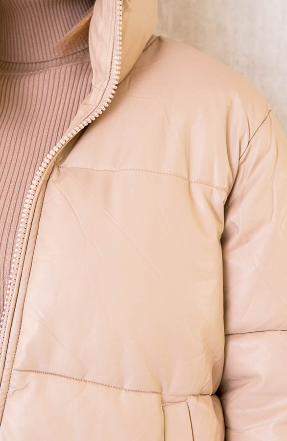 Leather Puffer Jacket Beige – shoparchief, foto 5
