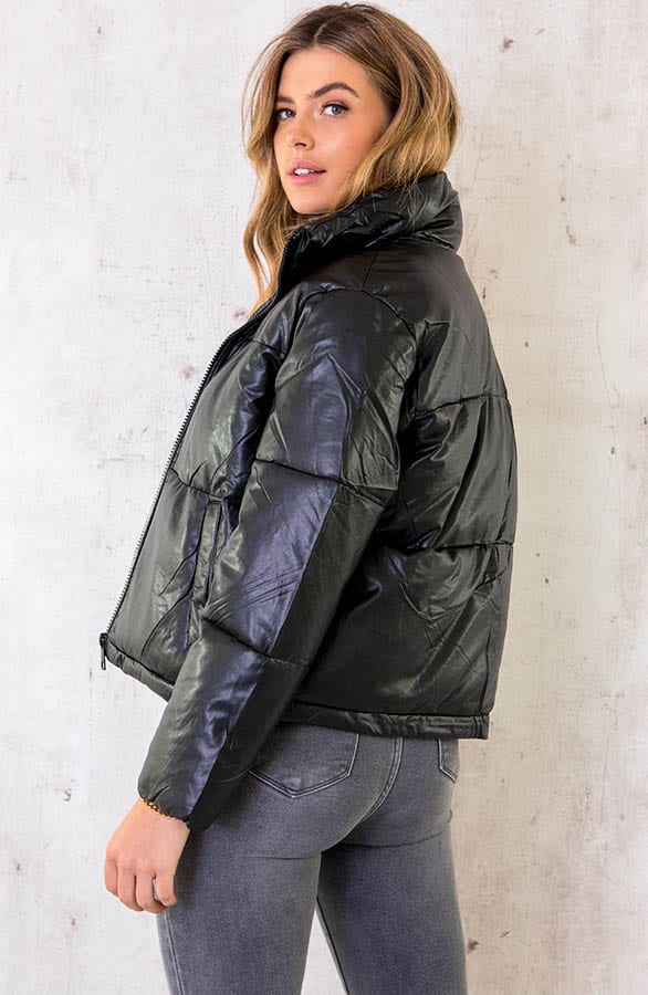 Leather Puffer Jacket Schwarz, Shoparchiv, Foto 3