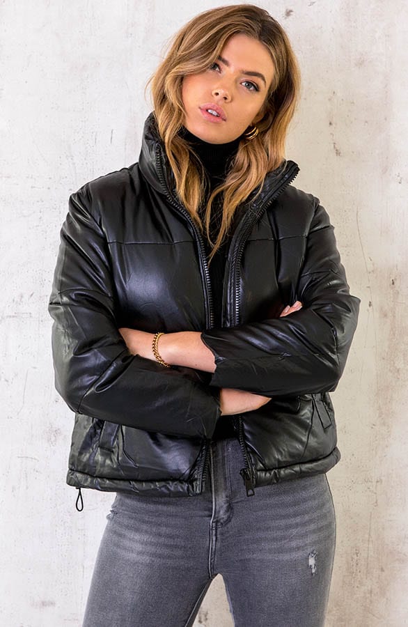 Leather Puffer Jacket Schwarz, Shoparchiv, Foto 2