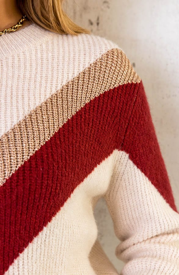 Lurex V-Patroon Trui Beige – shoparchief, foto 5