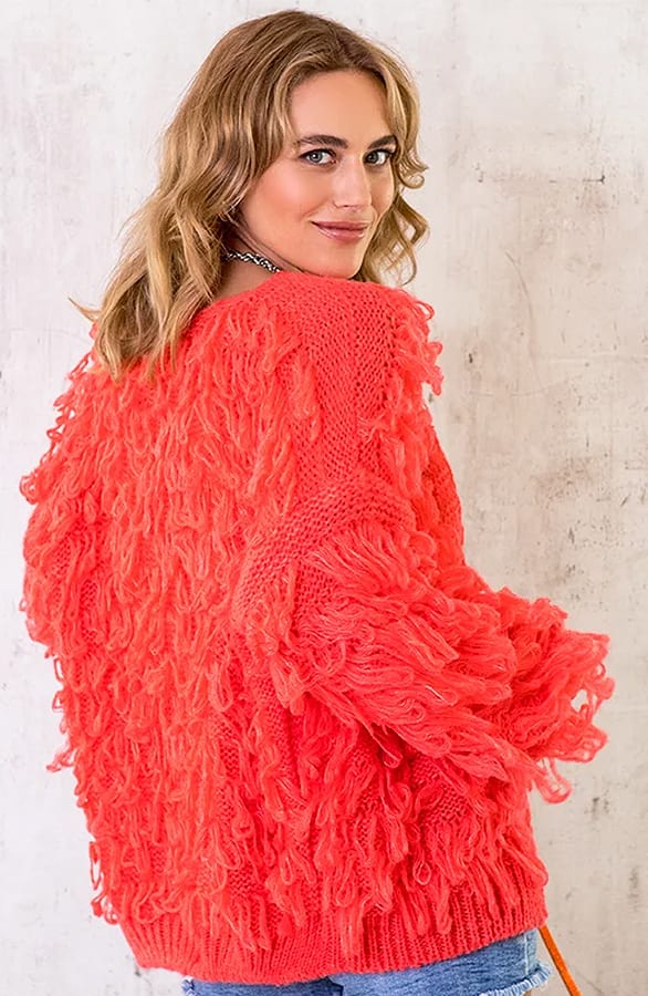 Oversized Knitted Fringe Vest Neon Koraal – shoparchief, foto 4