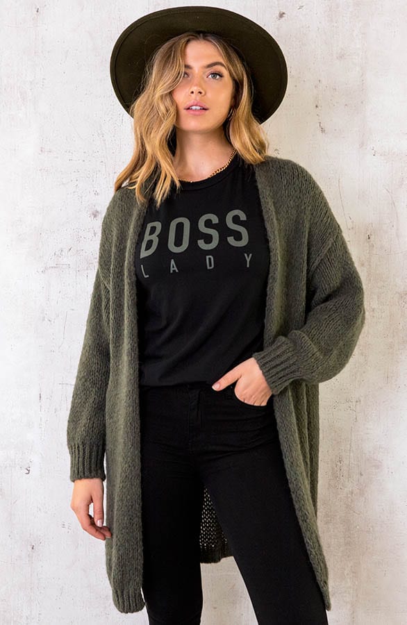 Oversized Knitted Midi Vest Army – shoparchief, foto 1