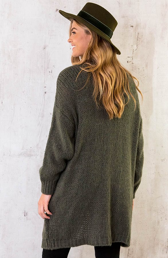 Oversized Knitted Midi Vest Army – shoparchief, foto 4