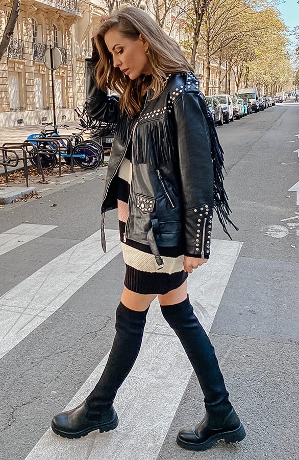 Oversized Leather Fringe Jacket Schwarz, Shoparchiv, Foto 5