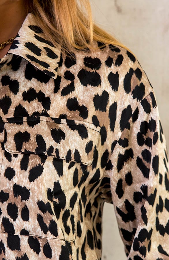 Silk Leopard Pocket Blouse Beige – shoparchief, foto 5