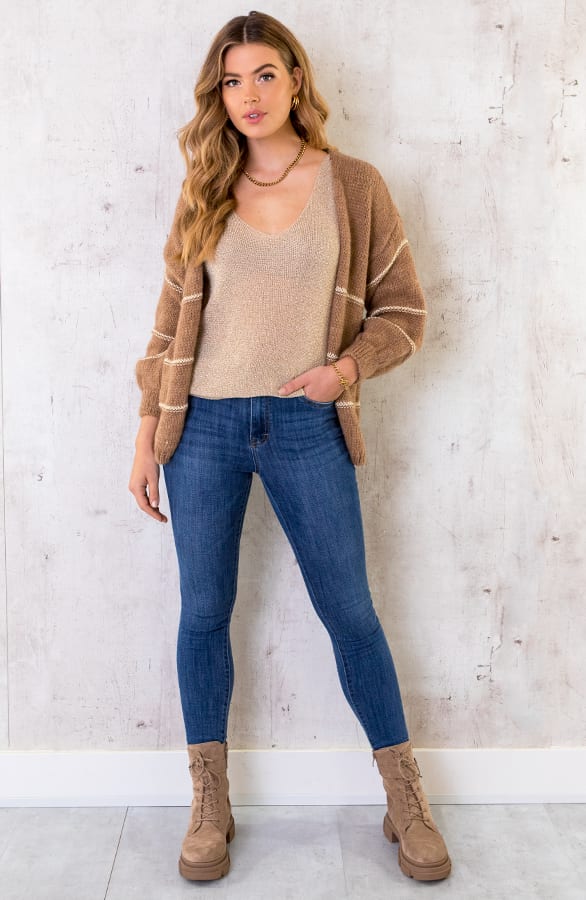 Strepen Vest Met Lurex Camel – shoparchief, foto 5