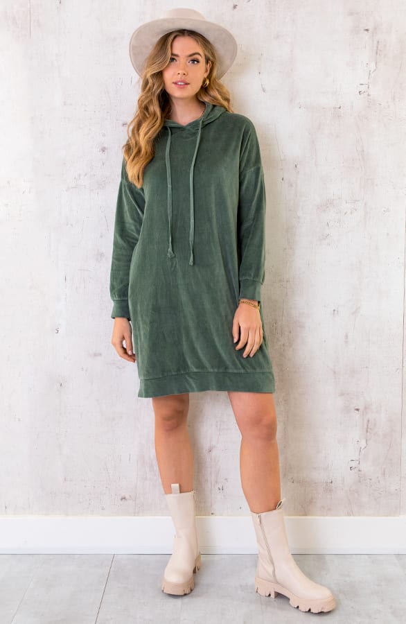 Velvet Jurk Met Capuchon Army – shoparchief, foto 2