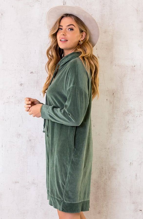 Velvet Jurk Met Capuchon Army – shoparchief, foto 3