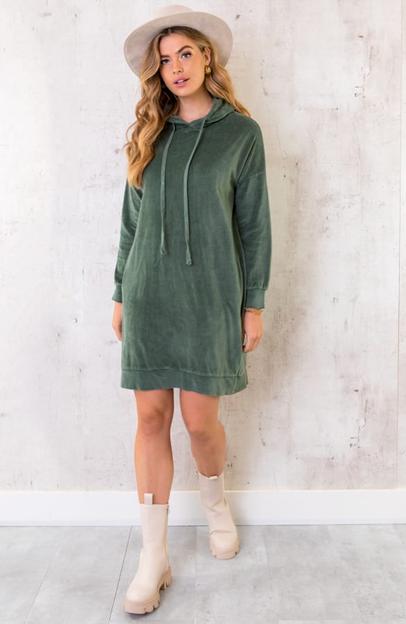 Velvet Jurk Met Capuchon Army – shoparchief, foto 6